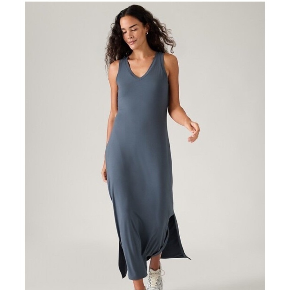 Athleta Santorini Maxi Dress XL Slate Blue Travel Summer Vacation Packable Flowy